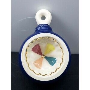 Vintage Ceramic Round Ball Christmas Ornament Hand Painted Cobalt Blue Gold Trim